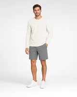 StringKing Men's Pima Terry Long Sleeve Tee - Relaxed Fit, Tofu, Full Front - Human Model