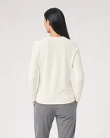 StringKing Women's Pima Terry Crew Sweater - Sharp Fit, Tofu, Full Back - Human Model - Top of head to Mid-thigh