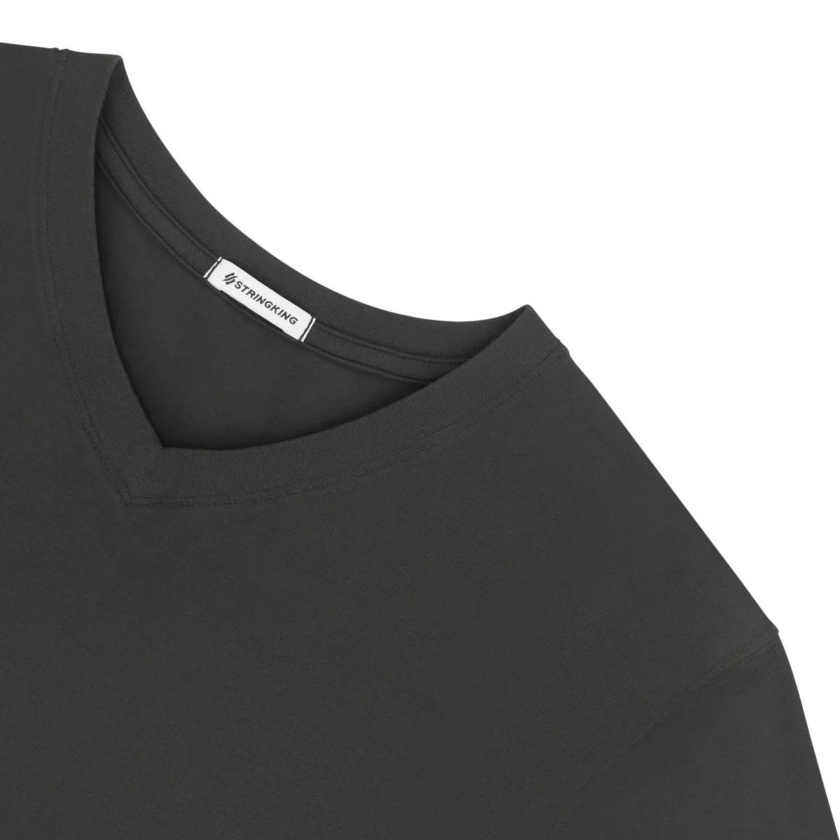 StringKing Men's Pima Jersey V-Neck Tee - Sharp Fit, Black, Detail