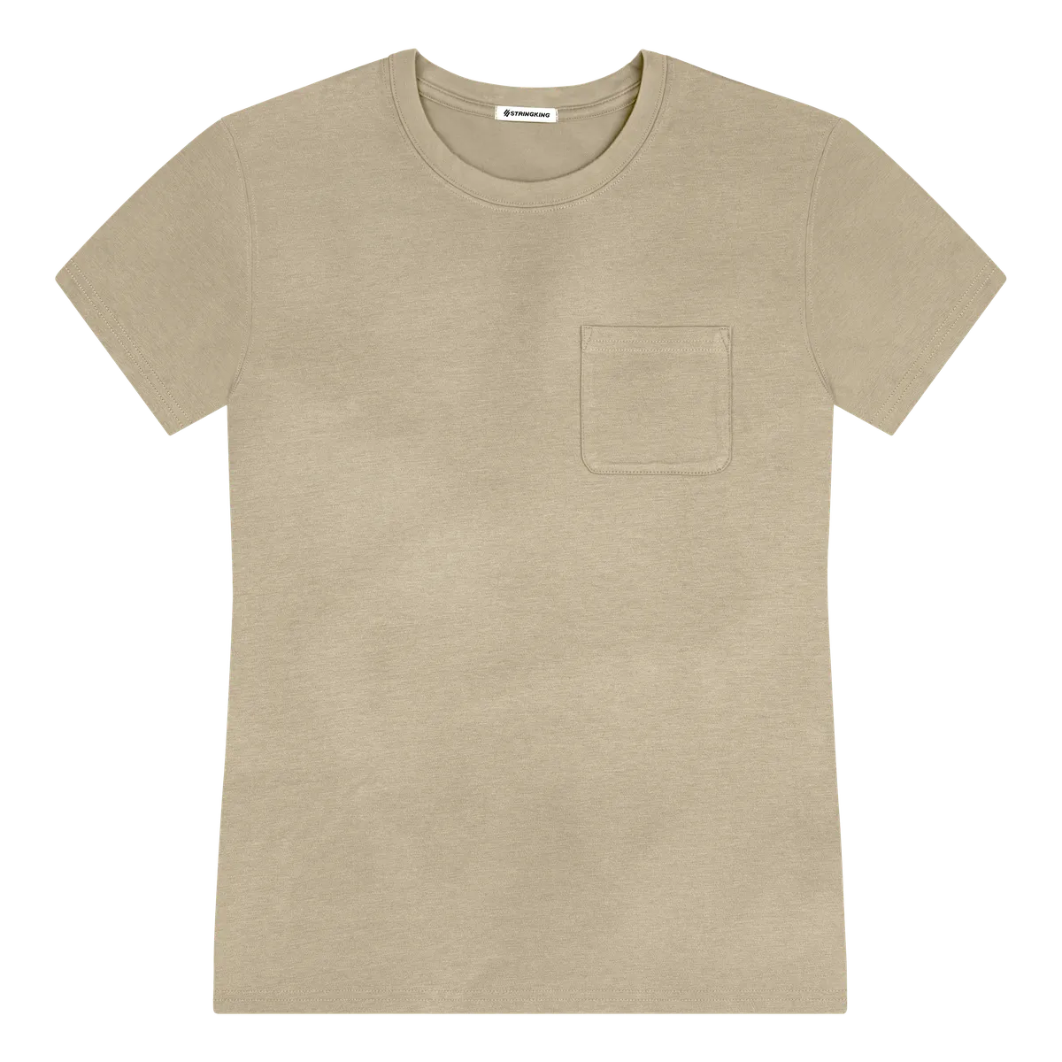 StringKing Men's Pima Cotton Short Sleeve Pocket Crewneck T-Shirt - Sharp Fit, Warm Khaki, Front