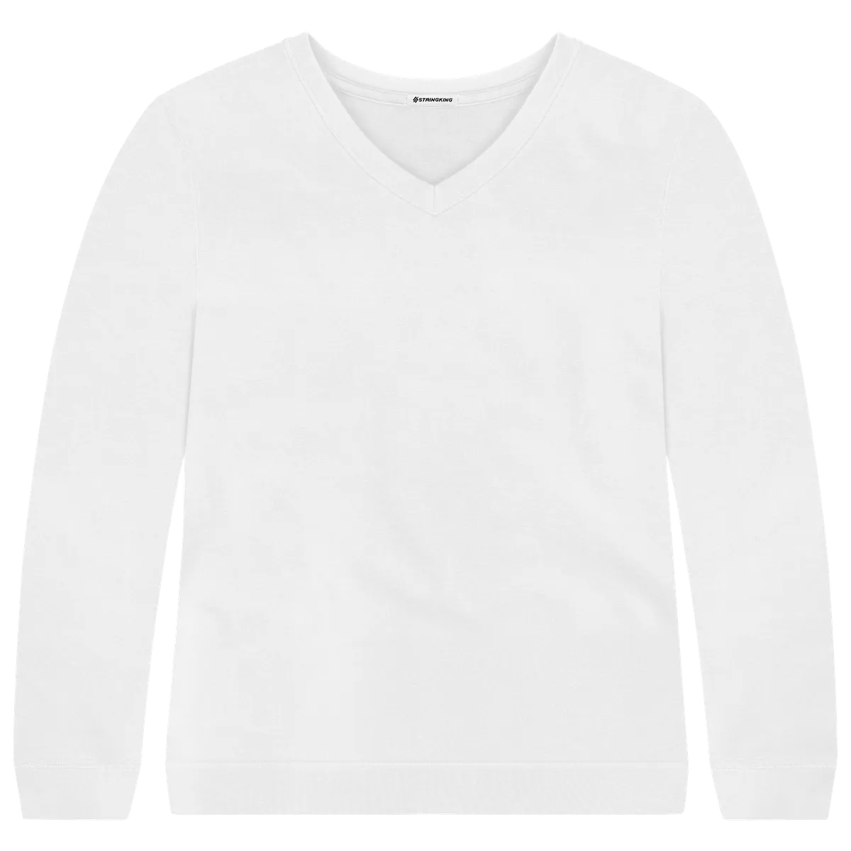 StringKing Women's Pima Terry V-Neck Sweater - Sharp Fit, White, Front