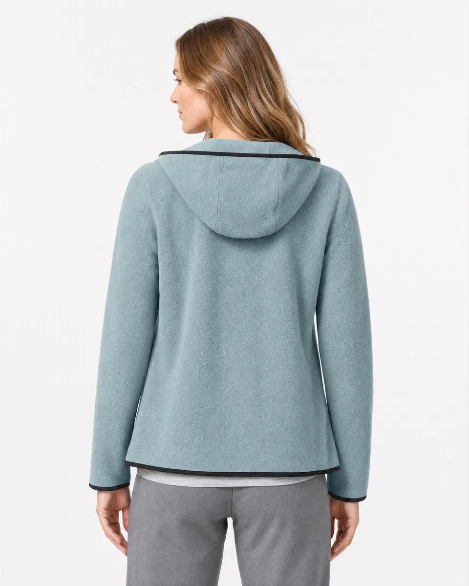 StringKing Women's Polartec Fleece Full Zip Hoodie with Pockets - Relaxed Fit, Slate, Full Back - Human Model - Top of head to Mid-thigh