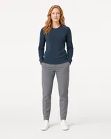StringKing Women's Pima Terry Crew Sweater - Sharp Fit, Navy, Full Front - Human Model