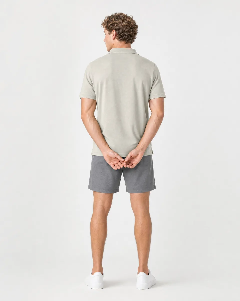 StringKing Men's Pima Terry Polo - Relaxed Fit, Moonstruck, Full Back - Human Model - Top of head to Mid-thigh