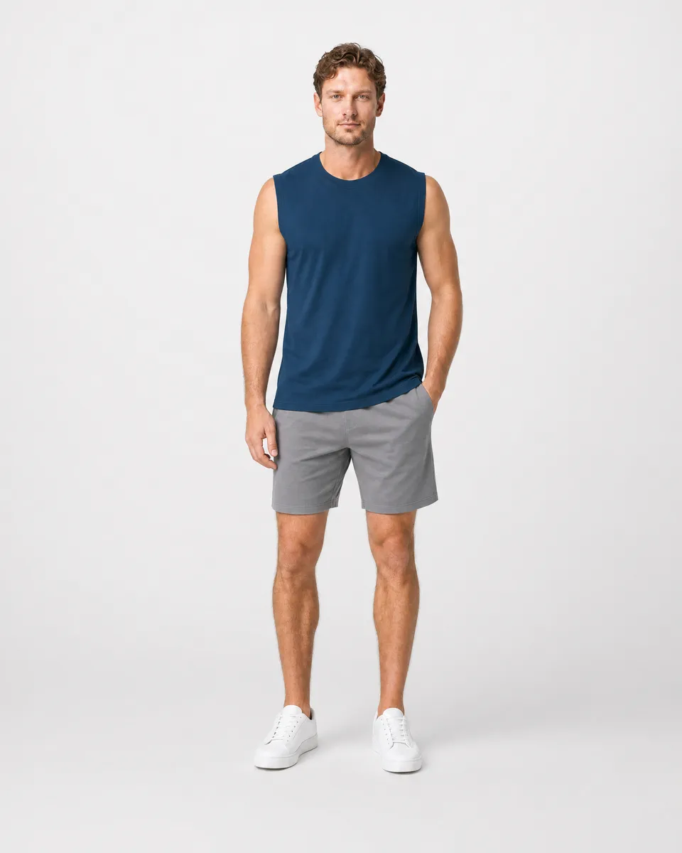StringKing Men's StayWarm Tank Top - Sharp Fit, Navy Blue, Full Front - Human Model