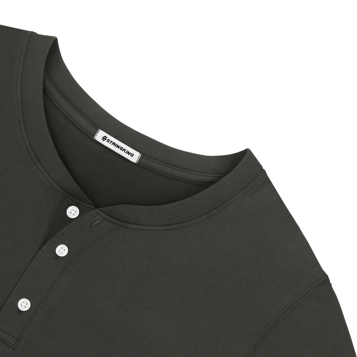 StringKing Men's Pima Terry Henley - Sharp Fit, Peat, Detail