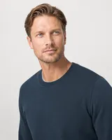 StringKing Men's Pima Terry Crew Sweatshirt - Relaxed Fit, Navy, Collar Shoulder - Human Model