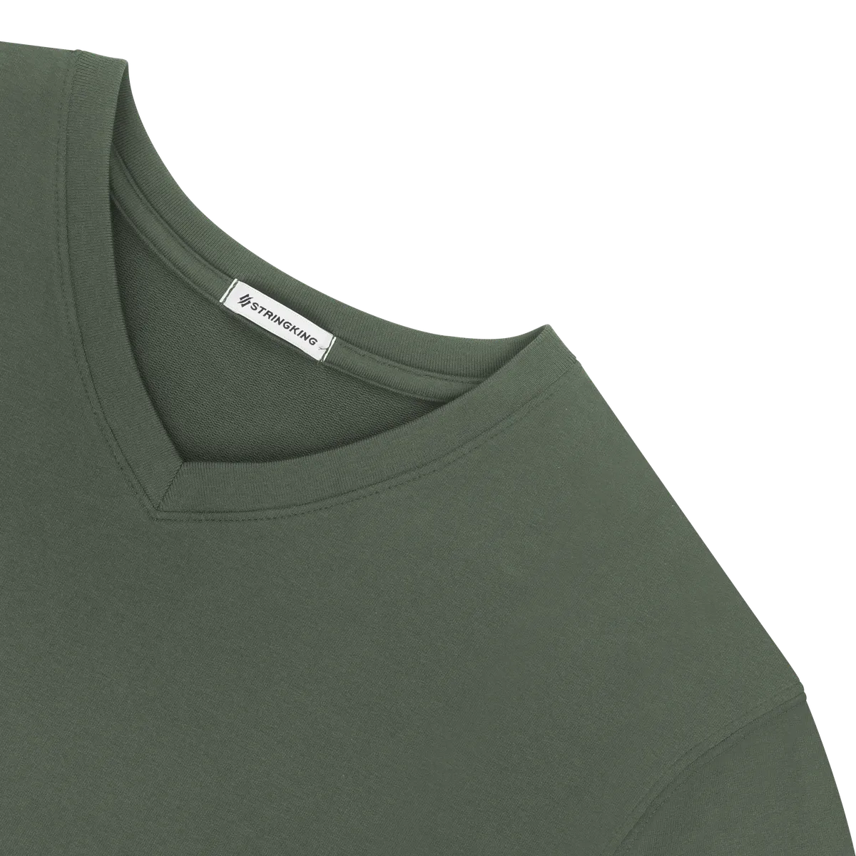 StringKing Men's Pima Terry V-Neck Tee - Sharp Fit, Moss, Detail
