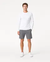 StringKing Men's Pima Jersey Long Sleeve Pocket Tee - Sharp Fit, White, Full Front - Human Model