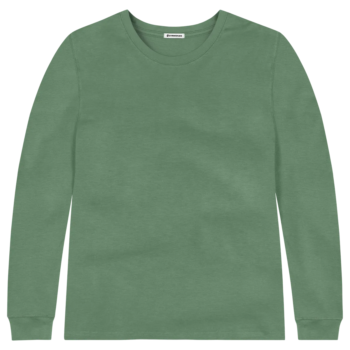 StringKing Men's Pima Cotton Long Sleeve Crewneck T-Shirt - Relaxed Fit, Green, Front