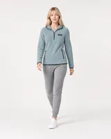 StringKing Women's Polartec Fleece Quarter Zip Hoodie with Pockets - Sharp Fit, Slate, Full Front Angle - Human Model