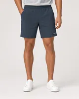 StringKing Men's Nylon Flex Game Shorts - Sharp Fit, Navy, Full Front - Human Model - Waist to Mid-calf
