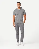 StringKing Men's Pima Terry Short Sleeve Hoodie - Sharp Fit, Frost Gray, Full Front - Human Model - Top of head to Knees