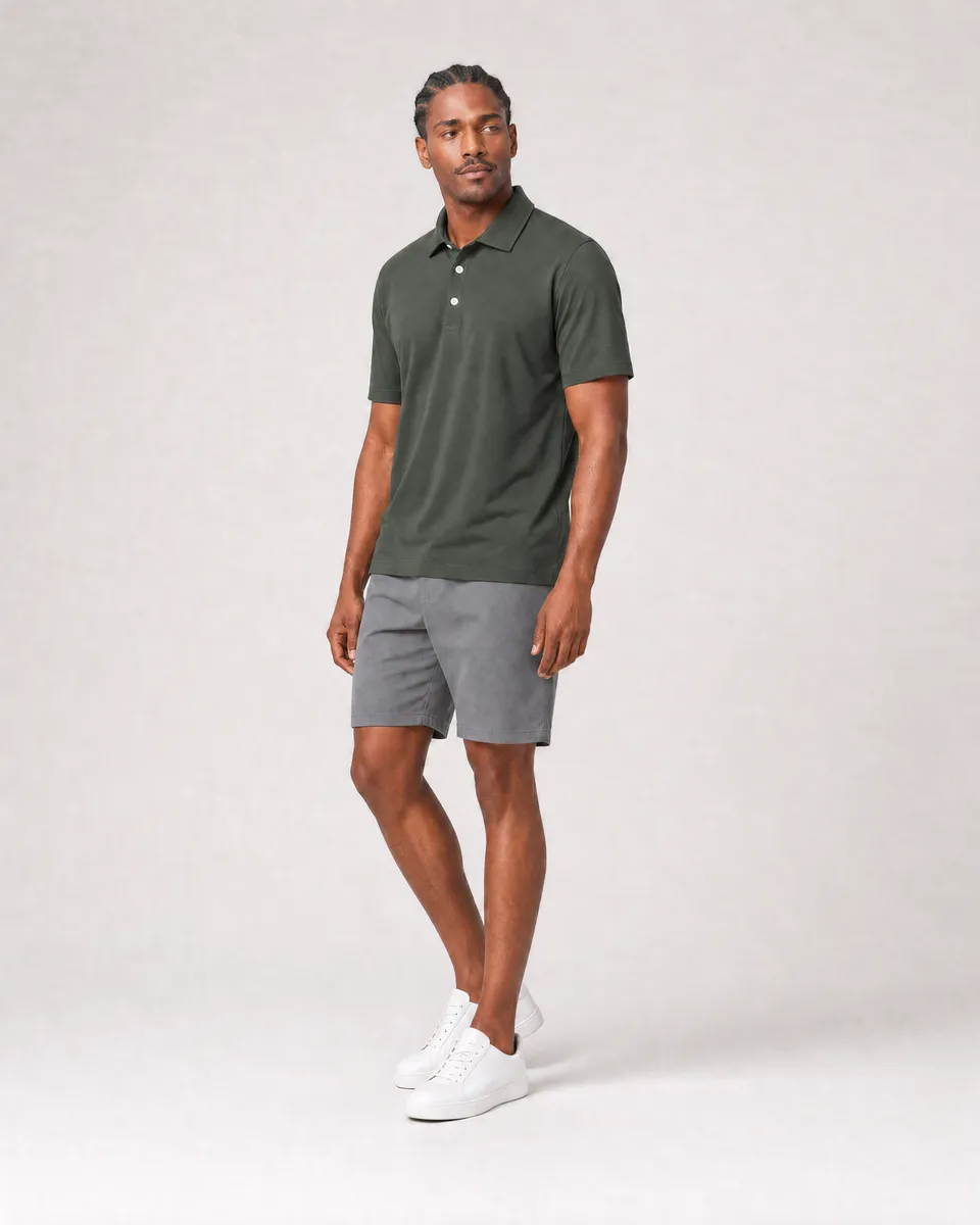 StringKing Men's Pima Jersey Classic Polo - Relaxed Fit, Moss, Full Front Angle - Human Model
