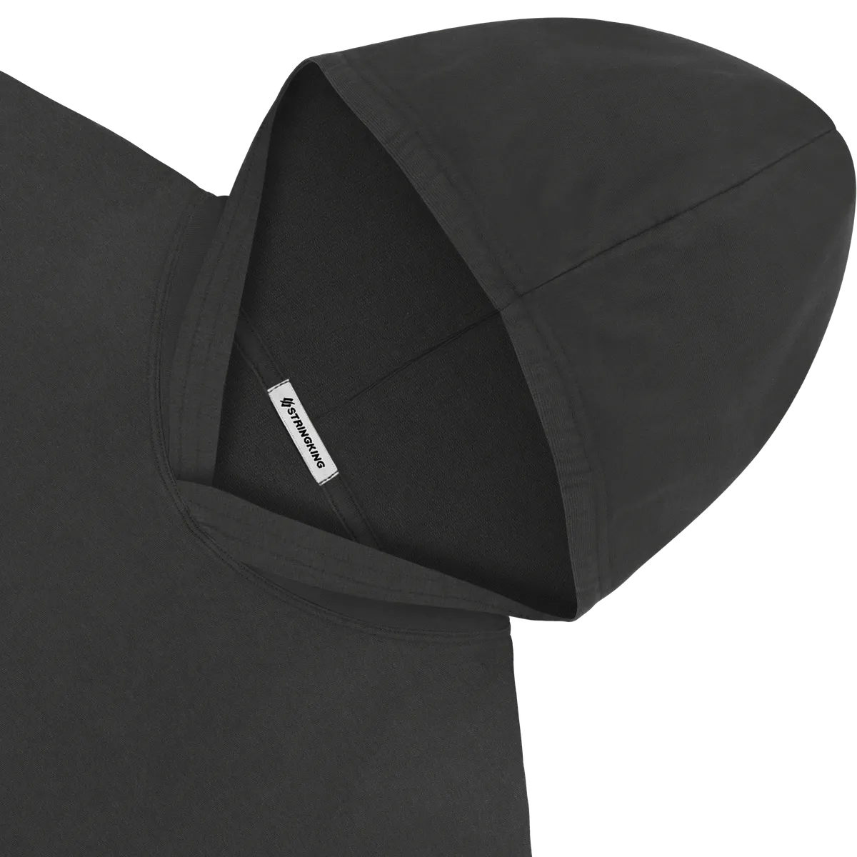 StringKing Men's Pima Terry Short Sleeve Hoodie - Relaxed Fit, Black, Detail