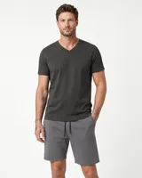 StringKing Men's Pima Jersey V-Neck Tee - Sharp Fit, Peat, Full Front - Human Model - Top of head to Knees