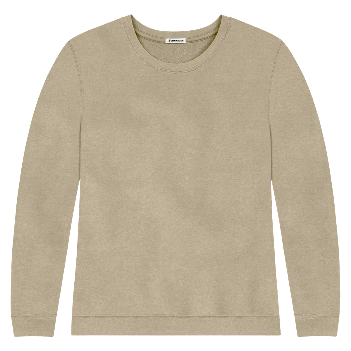 StringKing Women's Pima Cotton Crewneck Sweatshirt - Sharp Fit, Warm Khaki, Front