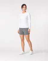 StringKing Women's Pima Jersey Long Sleeve Tee - Sharp Fit, White, Full Front Angle - Human Model