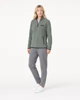 StringKing Women's Polartec Fleece Quarter Zip with Pockets - Relaxed Fit, Avenue Green, Full Front Angle - Human Model