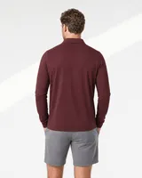 StringKing Men's Pima Jersey Long Sleeve Polo - Sharp Fit, New Maroon, Full Back - Human Model - Top of head to Mid-thigh
