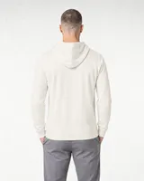 StringKing Men's Pima Jersey Hoodie - Sharp Fit, Tofu, Full Back - Human Model - Top of head to Mid-thigh