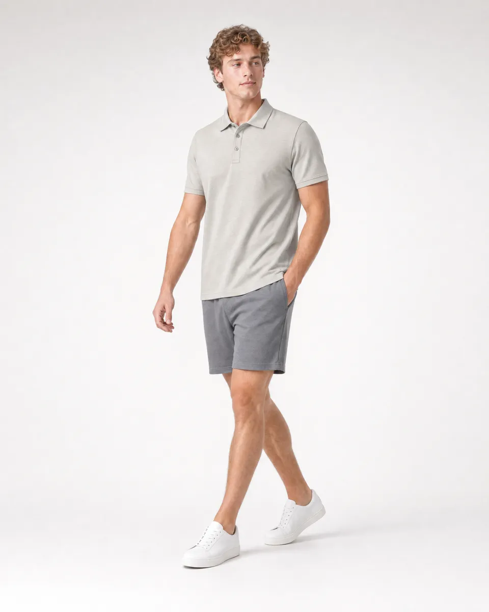 StringKing Men's Pima Terry Polo - Relaxed Fit, Moonstruck, Full Front Angle - Human Model