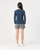 StringKing Women's Pima Jersey Long Sleeve V-Neck Tee - Sharp Fit, Navy, Full Back - Human Model - Top of head to Mid-thigh