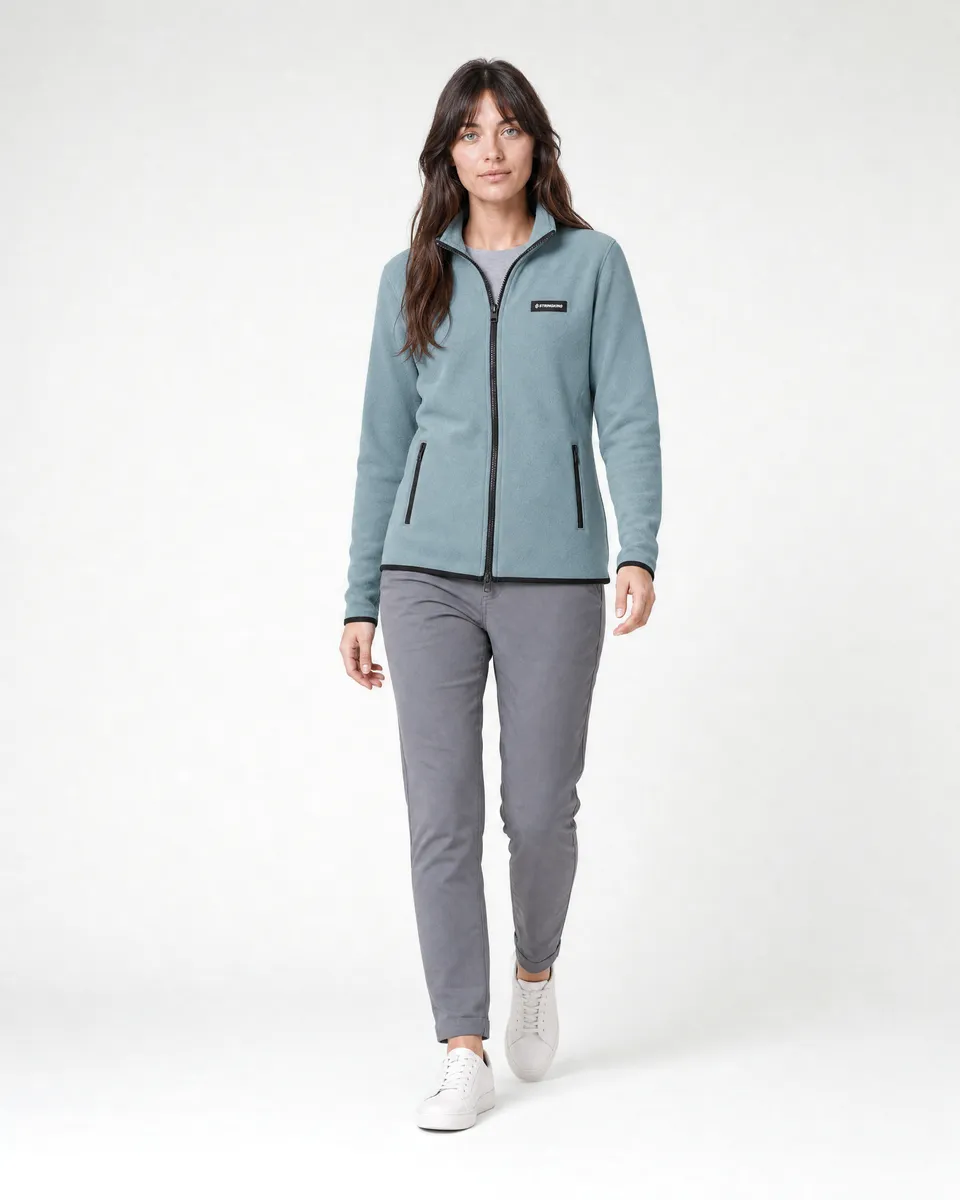 StringKing Women's Polartec Fleece Full Zip with Pockets - Sharp Fit, Slate, Full Front Angle - Human Model
