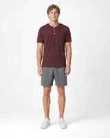 StringKing Men's Pima Jersey Short Sleeve Henley - Sharp Fit, New Maroon, Full Front - Human Model