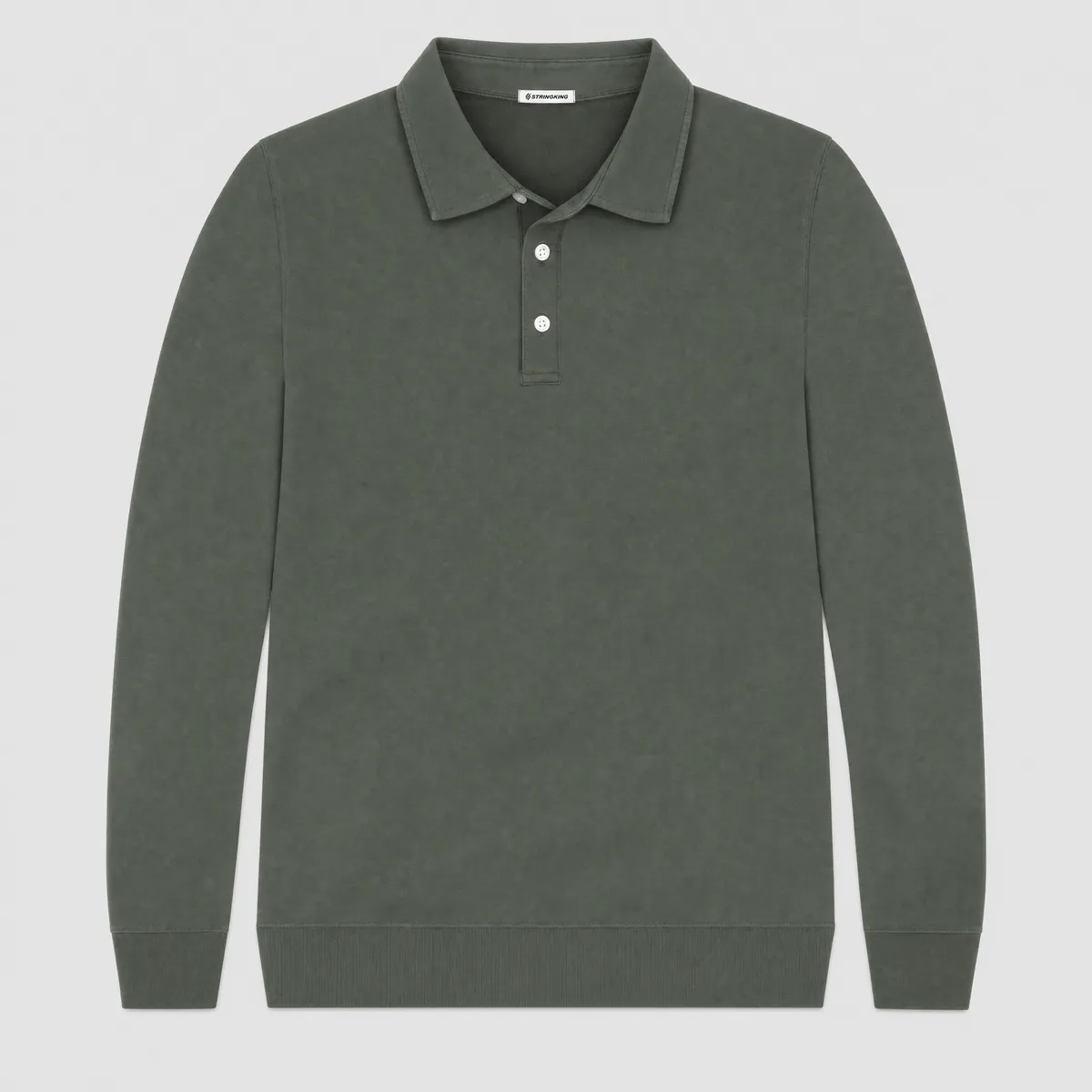 StringKing Men's Pima Terry Long Sleeve Polo - Sharp Fit, Moss, Front