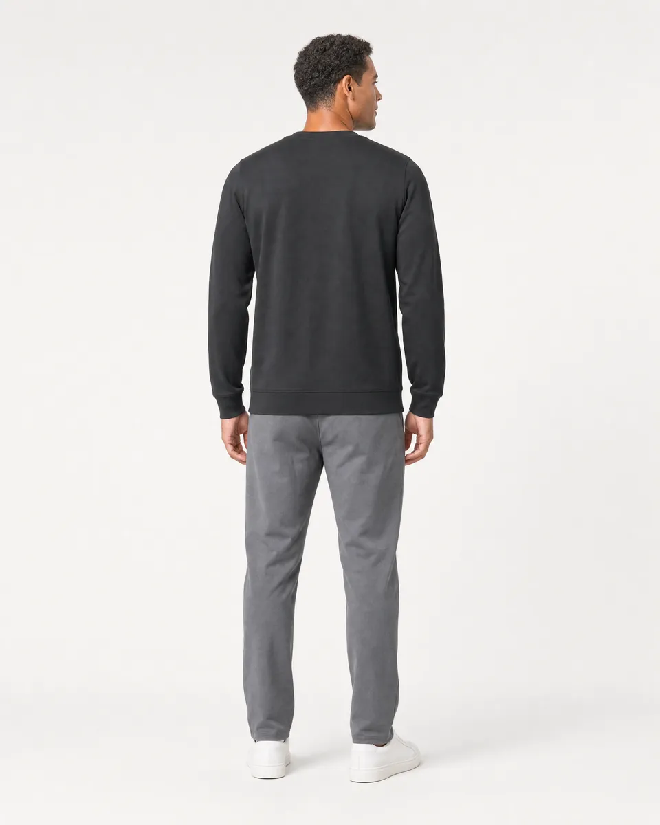 StringKing Men's StayWarm Sweater - Sharp Fit, Black, Full Back - Human Model - Top of head to Mid-thigh