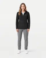 StringKing Women's Polartec Fleece Quarter Zip Hoodie with Pockets - Sharp Fit, Meteorite, Full Front - Human Model