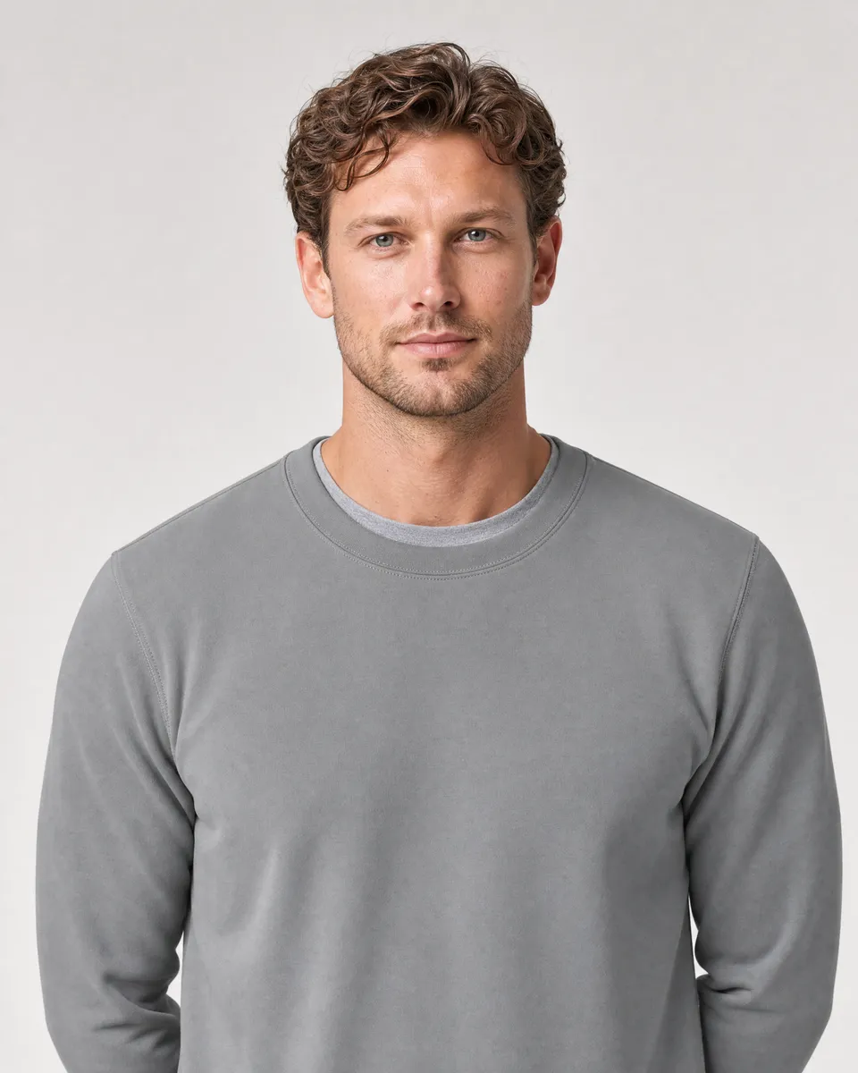 StringKing Men's StayWarm Sweater - Sharp Fit, Gray, Collar Shoulder - Human Model