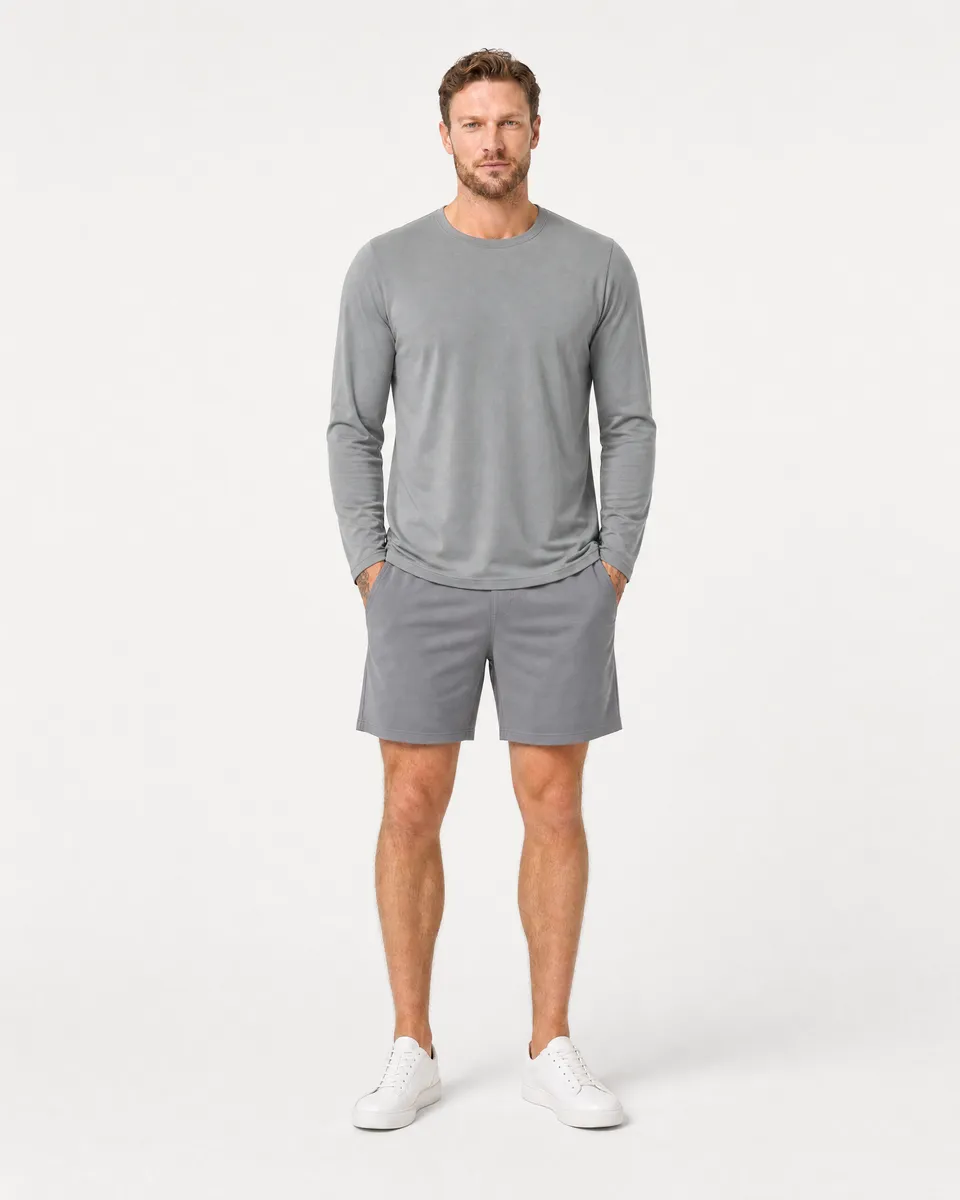 StringKing Men's StayWarm Long Sleeve Tee - Relaxed Fit, Gray, Full Front - Human Model