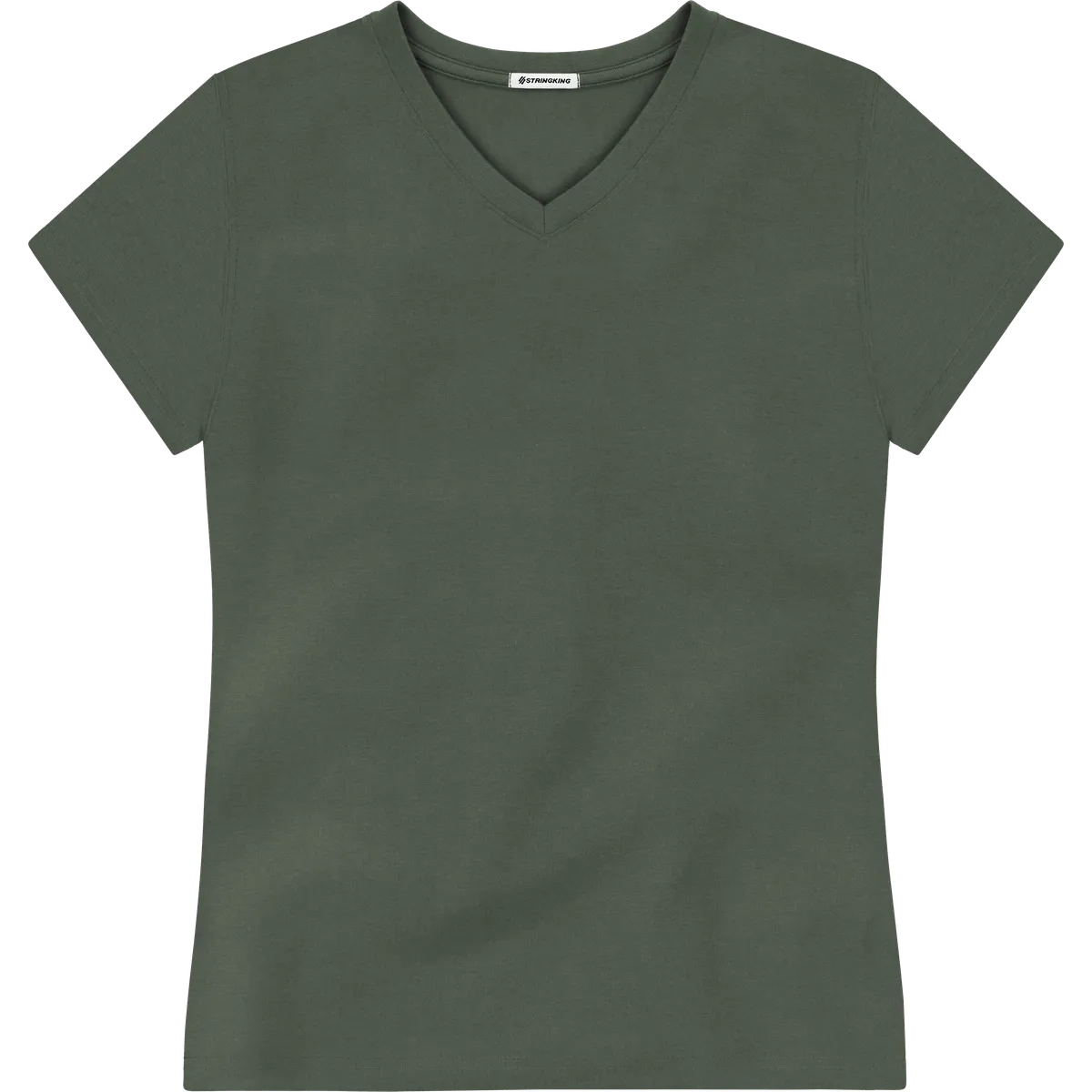 StringKing Women's Pima Jersey V-Neck Tee - Relaxed Fit, Moss, Front