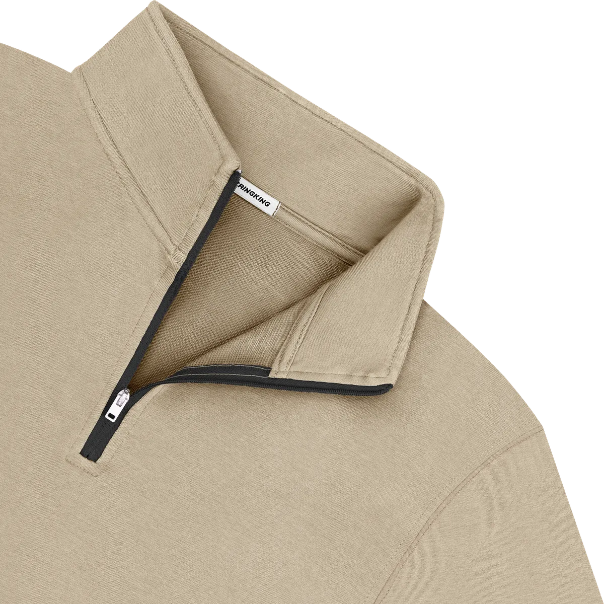 StringKing Women's Pima Cotton Quarter Zip - Relaxed Fit, Warm Khaki, Detail