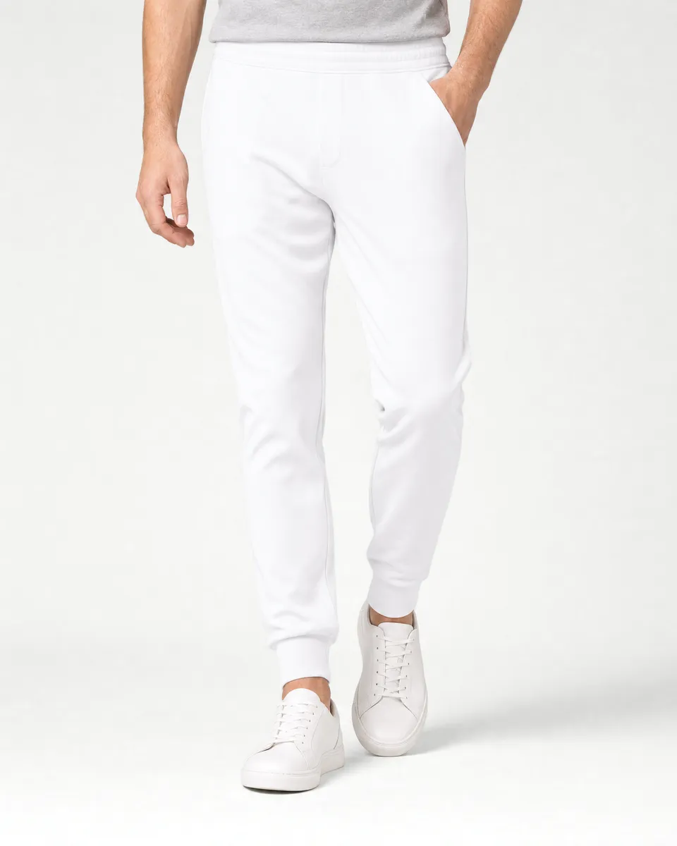 StringKing Men's StayWarm Joggers - Sharp Fit, White, Full Front - Human Model - Waist to Feet