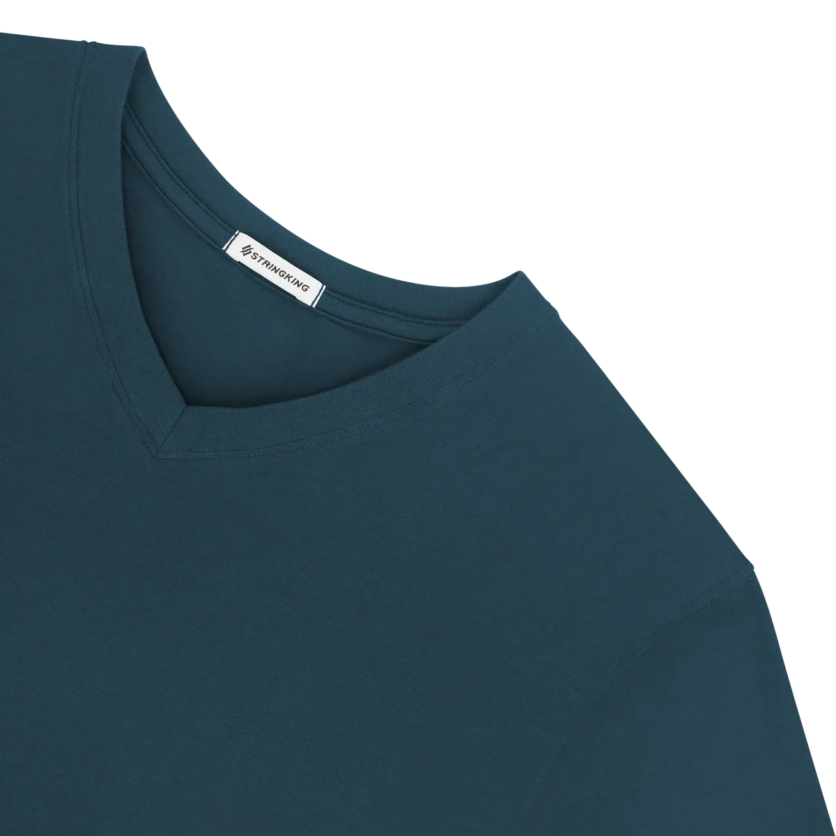 StringKing Women's Pima Jersey V-Neck Tee - Relaxed Fit, Navy, Detail