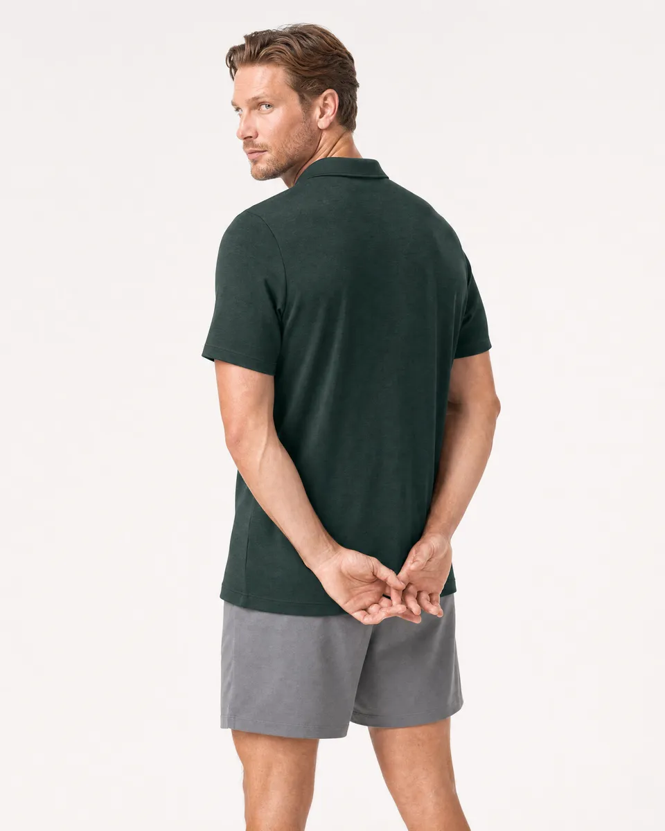 StringKing Men's Pima Terry Polo - Relaxed Fit, Pine Grove, Full Back - Human Model - Top of head to Mid-thigh