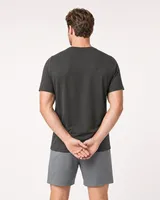 StringKing Men's Pima Terry V-Neck Tee - Relaxed Fit, Peat, Full Back - Human Model - Top of head to Mid-thigh