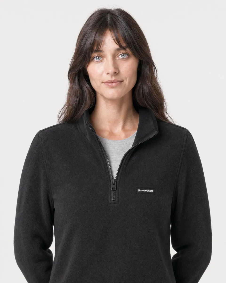 StringKing Women's Polartec Fleece Quarter Zip - Sharp Fit, Meteorite, Collar Shoulder - Human Model