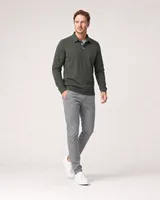 StringKing Men's Pima Terry Long Sleeve Polo - Sharp Fit, Moss, Full Front Angle - Human Model