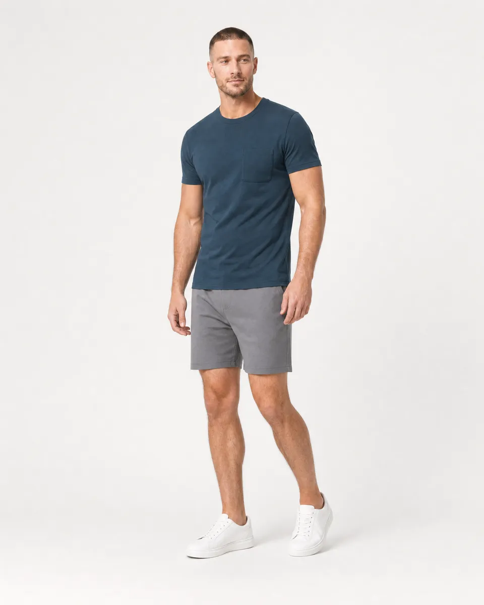 StringKing Men's Pima Jersey Pocket Tee - Sharp Fit, Navy, Full Front Angle - Human Model