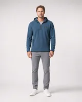 StringKing Men's Polartec Fleece Quarter Zip Hoodie with Pockets - Sharp Fit, Indian Teal, Full Front - Human Model