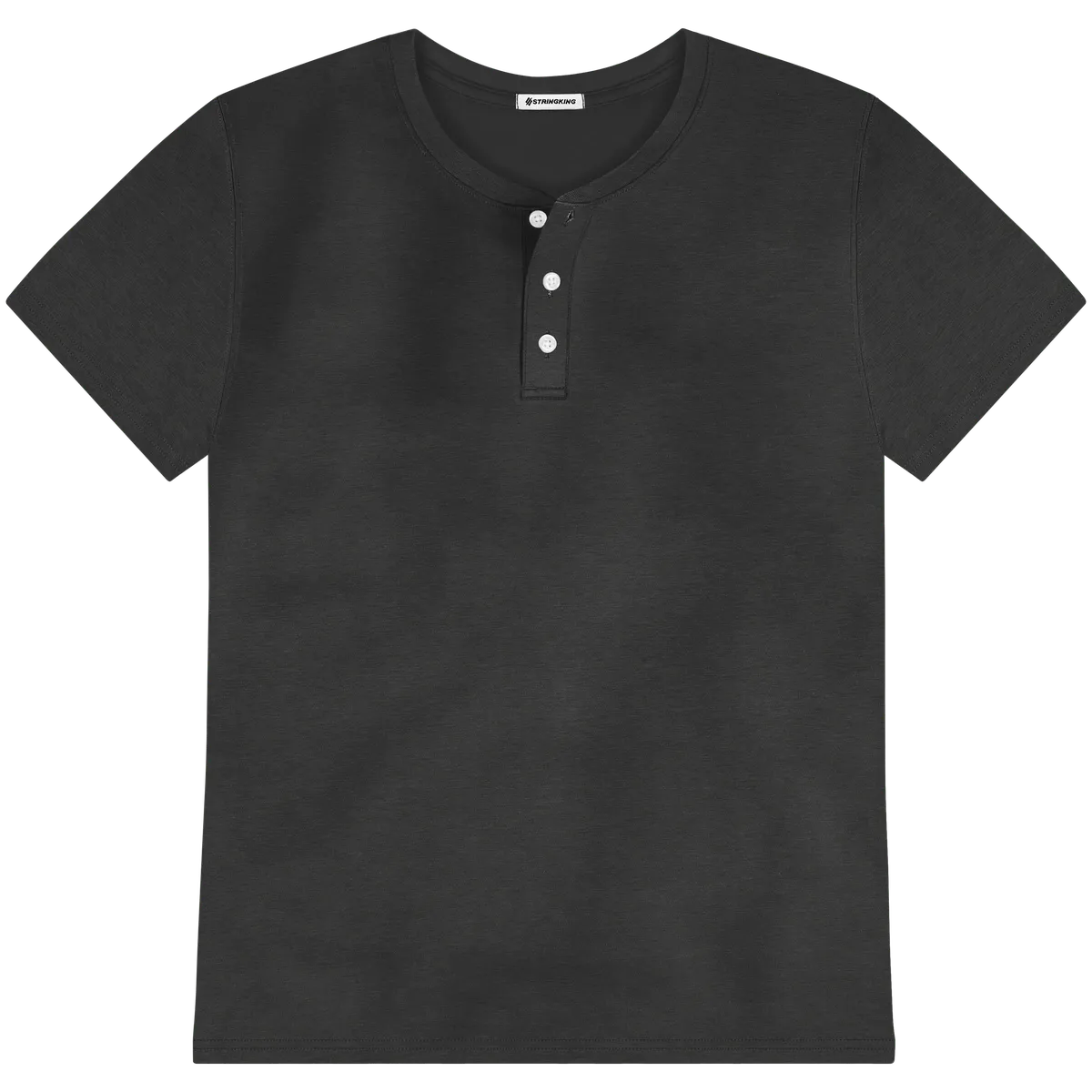 StringKing Men's Pima Cotton Short Sleeve Henley - Relaxed Fit, Black, Front