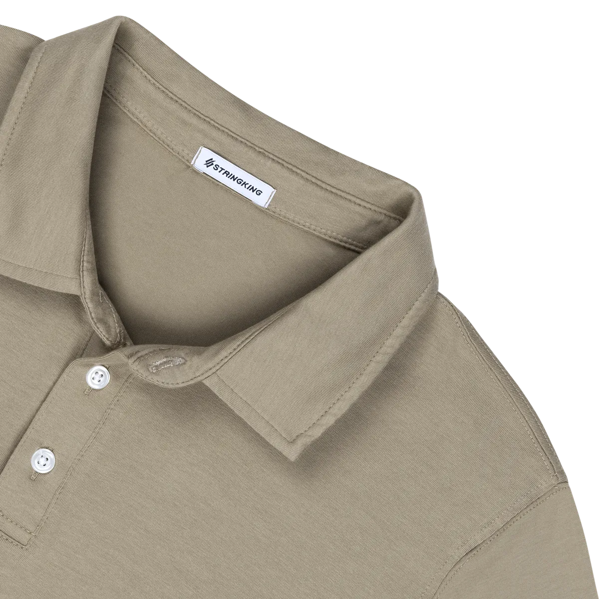StringKing Men's Pima Cotton Long Sleeve Polo - Sharp Fit, Warm Khaki, Detail