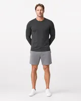 StringKing Men's Pima Jersey Long Sleeve Pocket Tee - Sharp Fit, Black, Full Front - Human Model - Top of head to Knees