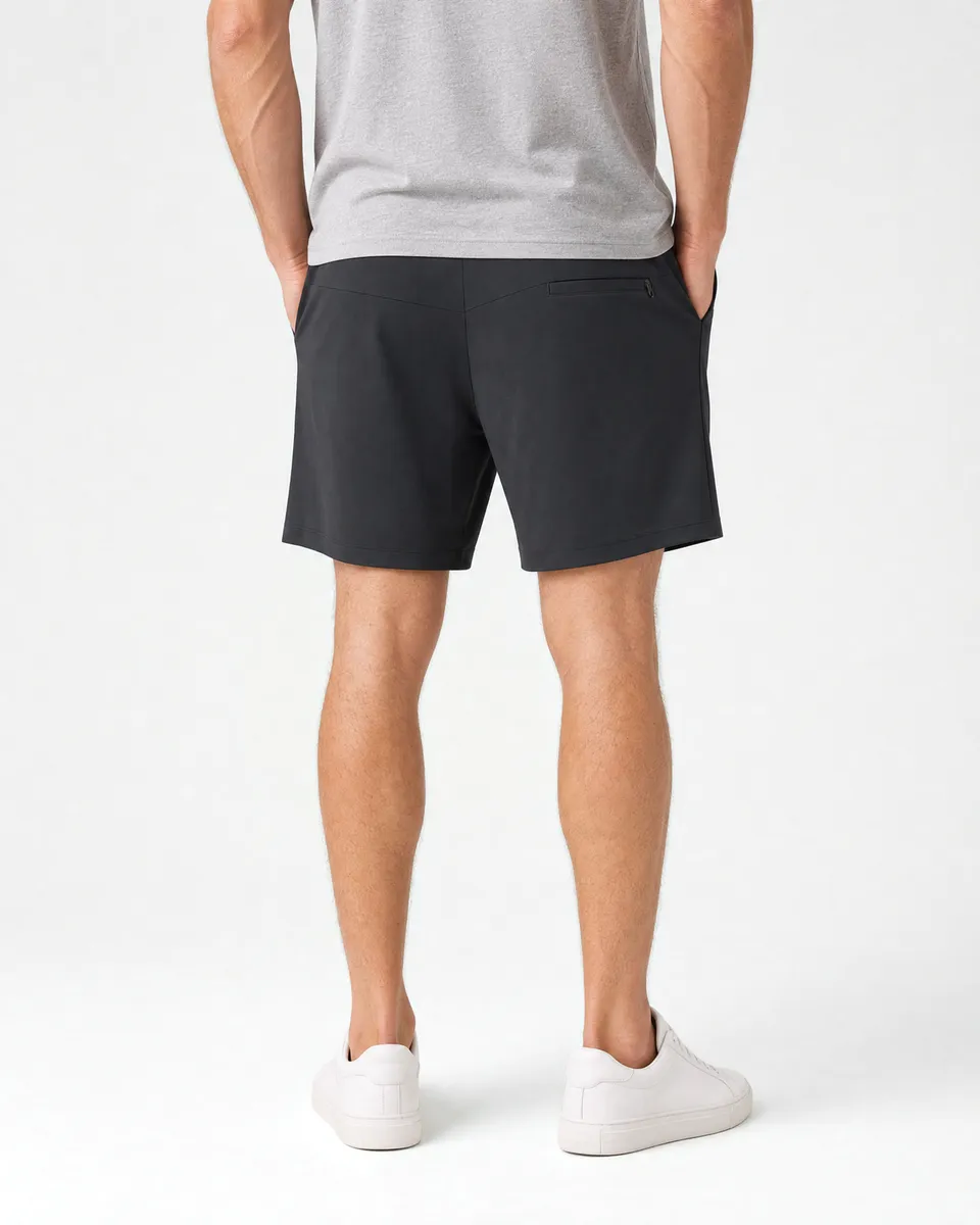 StringKing Men's StayCool Shorts - Relaxed Fit, Black, Full Back - Human Model - Chest to Feet