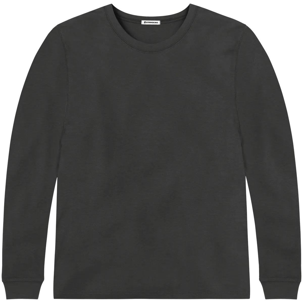 StringKing Men's Pima Cotton Long Sleeve Crewneck T-Shirt - Relaxed Fit, Black, Front
