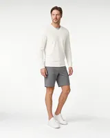 StringKing Men's Pima Terry Long Sleeve V-Neck Tee - Sharp Fit, Tofu, Full Front Angle - Human Model